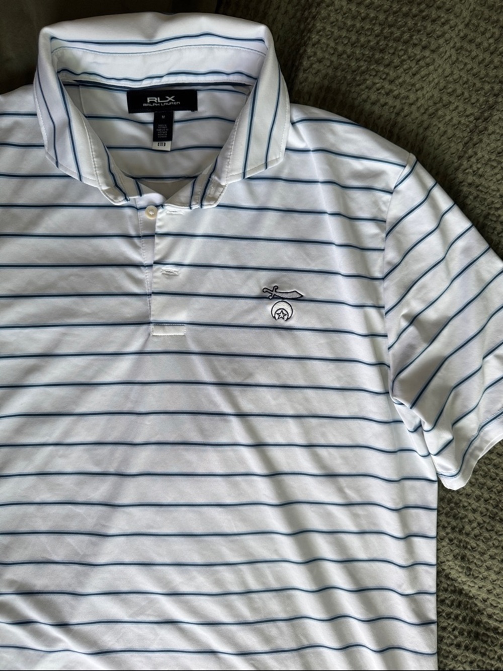 RLX Ralph Lauren White Polo/ Golf Shirt with Blue Stripe